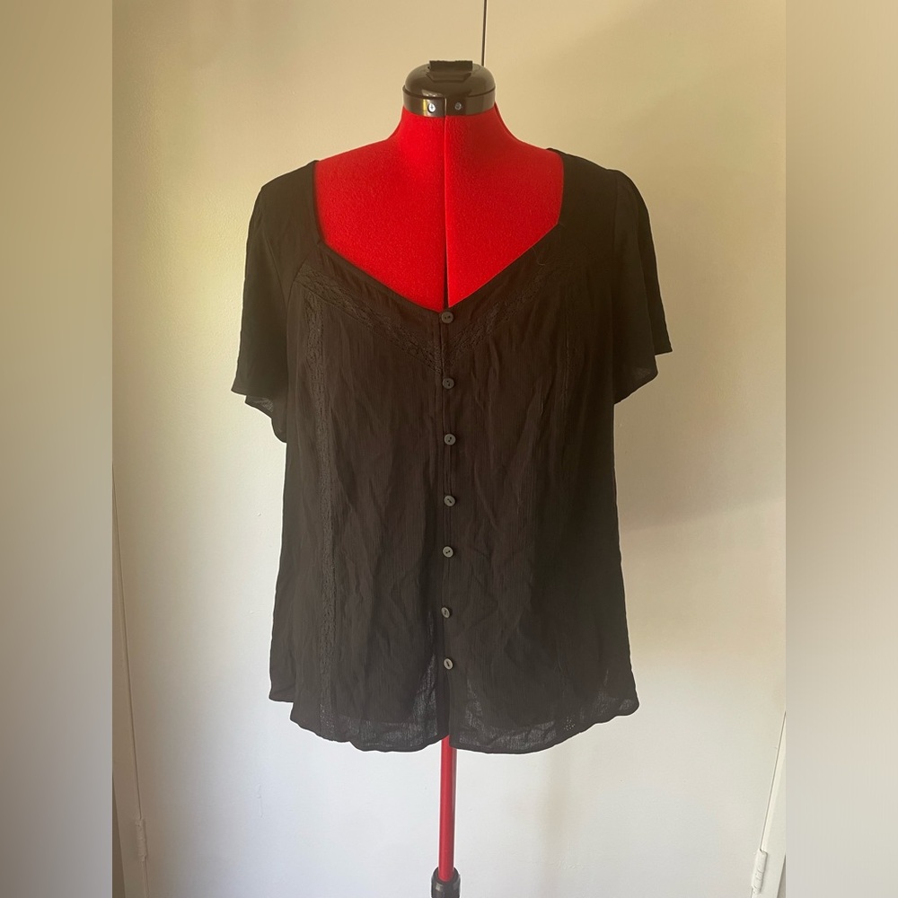 Torrid Black Flutter Sleeve Button Front Top. - image 1